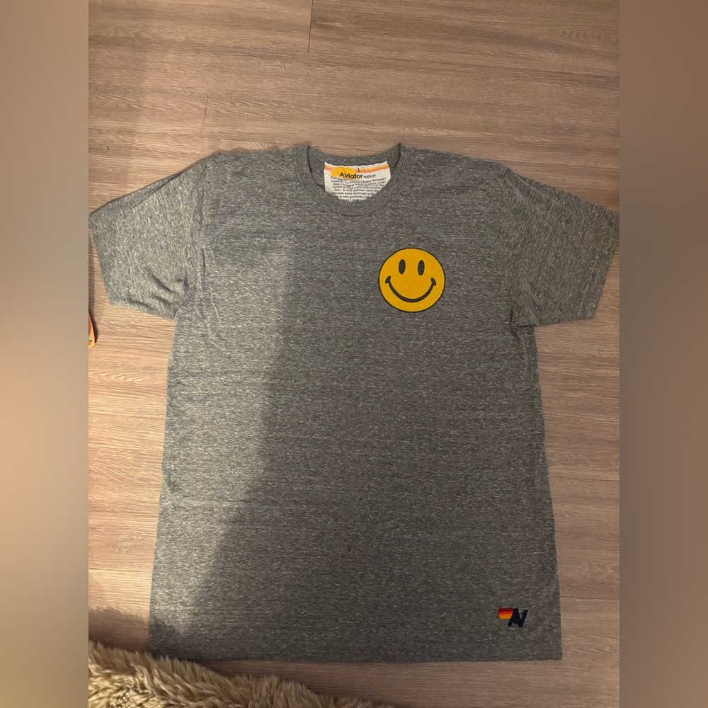 Aviator Nation Grey Tee with Yellow Smiley Patch